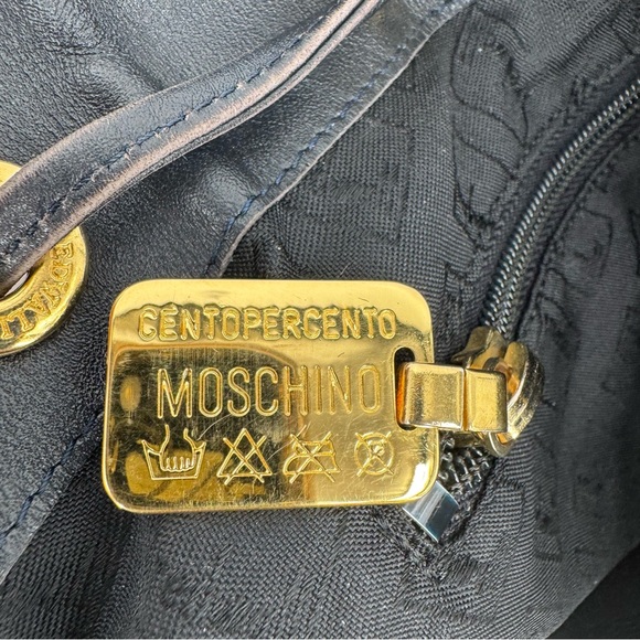 Moschino Vintage Bucket Redwall Nylon Navy Blue Shoulder Bag Crossbody - Picture 8 of 14